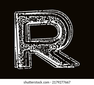 Vector rough letter on black background.Grunge art font.