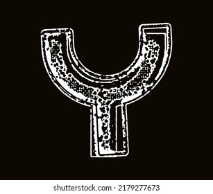Vector rough letter on black background.Grunge art font.