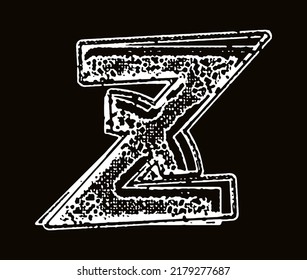 Vector rough letter on black background.Grunge art font.