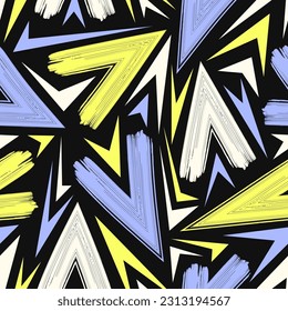 vector rough three color arrow lines brush stroke seamless pattern on black