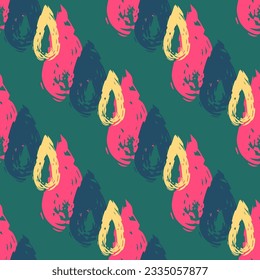 vector rough three color droplet brush stroke overlapped seamless pattern on green