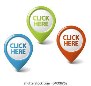 Vector Round 3D click here pointer - button (call to action)