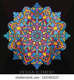 Vector round abstract circle. Mandala style. Decorative element, colored circular design element.