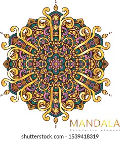 Vector round abstract circle. Mandala style. Decorative element, colored circular design element.