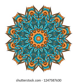 Vector round abstract Mandala style decorative element. Hand-Drawn Vector illustration. Can be used for textile, greeting card, coloring book, phone case print