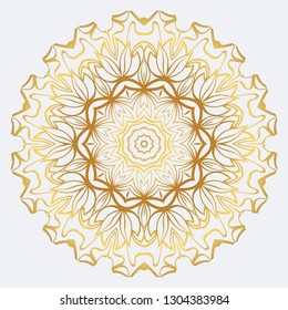 Vector Round Abstract Mandala Style Decorative Element. Hand-Drawn Vector Illustration. Can Be Used For Textile, Greeting Card, Coloring Book, Phone Case Print. Gold color.