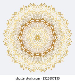 Vector Round Abstract Mandala Style Decorative Element. Hand-Drawn Vector Illustration. Can Be Used For Textile, Greeting Card, Coloring Book, Phone Case Print. Gold color.