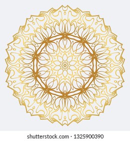 Vector Round Abstract Mandala Style Decorative Element. Hand-Drawn Vector Illustration. Can Be Used For Textile, Greeting Card, Coloring Book, Phone Case Print. Gold color.