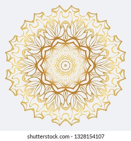 Vector Round Abstract Mandala Style Decorative Element. Hand-Drawn Vector Illustration. Can Be Used For Textile, Greeting Card, Coloring Book, Phone Case Print. Gold color.