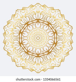 Vector Round Abstract Mandala Style Decorative Element. Hand-Drawn Vector Illustration. Can Be Used For Textile, Greeting Card, Coloring Book, Phone Case Print. Gold color.