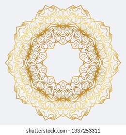 Vector Round Abstract Mandala Style Decorative Element. Hand-Drawn Vector Illustration. Can Be Used For Textile, Greeting Card, Coloring Book, Phone Case Print. Gold color.