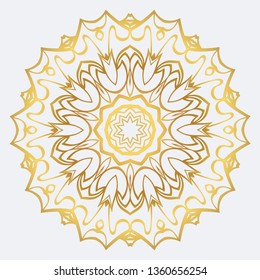 Vector Round Abstract Mandala Style Decorative Element. Hand-Drawn Vector Illustration. Can Be Used For Textile, Greeting Card, Coloring Book, Phone Case Print. Gold color.
