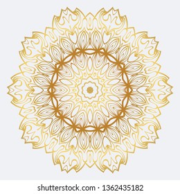 Vector Round Abstract Mandala Style Decorative Element. Hand-Drawn Vector Illustration. Can Be Used For Textile, Greeting Card, Coloring Book, Phone Case Print. Gold color.
