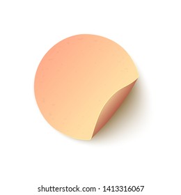 Vector round adhesive sticker with folded edge icon. Blank paper labes, advertising tag mockup. Empty banner for sales, discounts promotion. Sticky notes, memos object, isolated illustration