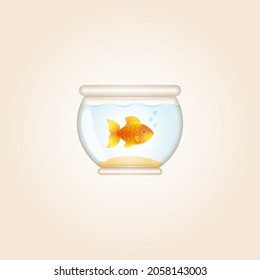 Vector round aquarium with a cute goldfish web icon. Isolated illustration with a fishbowl