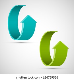 Vector round Arrow banners set. Direct circle shape. 3d Abstract Background. Business infographic presentation diagram. Section compare service. Up and down trend. Paper index. Exact pointer