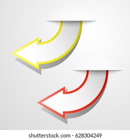 Vector round arrow banners set. Direct circle shape. 3d Abstract arrow background. Business infographic presentation diagram. Section compare service trend. Paper arrows index. Exact pointer banner