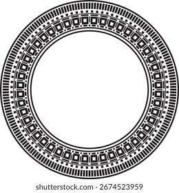 Vetor em volta de ornamento monocromático preto assírio. Círculo, fronteira, quadro da Mesopatâmia. Padrão, anel do antigo Oriente.
