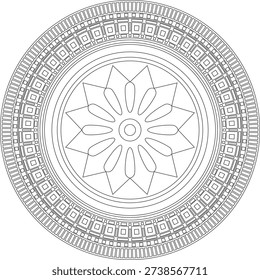 Vector round Assyrian black outline ornament. Circle, border, frame of Mesopatamia. Pattern, ring of the ancient East.
