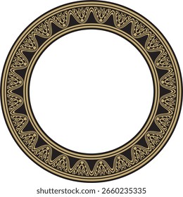 Vetor em volta de ouro assírio e ornamento preto. Círculo, fronteira, quadro da Mesopatâmia. Padrão, anel do antigo Oriente.
