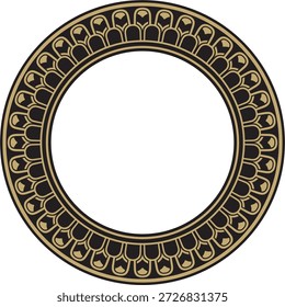 Vector redondo de oro asirio y adorno negro. Círculo, borde, marco de Mesopatamia. Patrón, anillo del antiguo Oriente.
