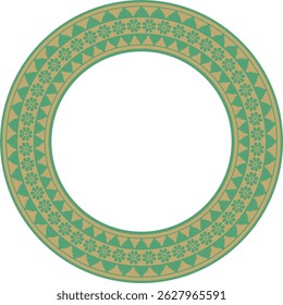 Vector round Assyrian gold with green ornament. Circle, border, frame of Mesopatamia. Pattern, ring of the ancient East.
