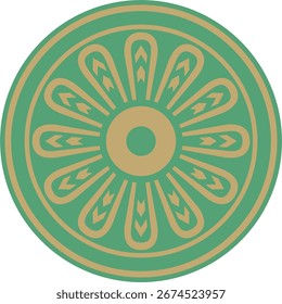 Vetor em volta de ouro assírio com ornamento verde. Círculo, fronteira, quadro da Mesopatâmia. Padrão, anel do antigo Oriente.
