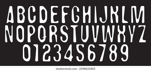 Vector round asymmetric simple font. Latin alphabet letters and numbers set