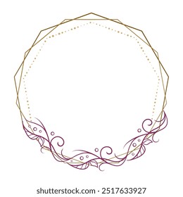 Vector round autumn floral frame with ivy leaves decoration. Vintage style ivy stems wreath.