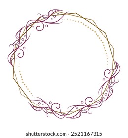 Vector round autumn floral frame with ivy leaves decoration. Vintage style ivy stems wreath.