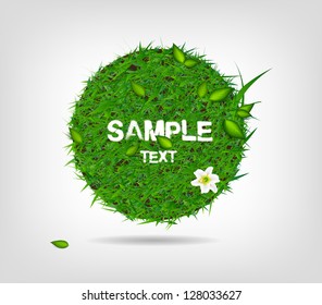 Vector round badge / banner of green grass with leaves and a lily flower