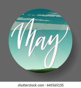 Vector round badge design 3D model. Decorated with hand drawn 'may' lettering.