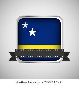 Vector Round Banner With Curacao Flag