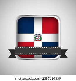 Vector Round Banner With Dominican Republic Flag