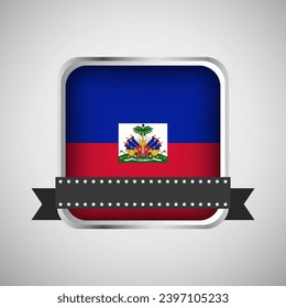 Vector Round Banner With Haiti Flag