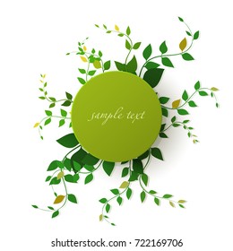 Vector. Round banner with leaves, vector illustration.