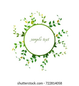 Vector. Round banner with leaves, vector illustration.