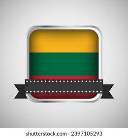 Vector Round Banner With Lithuania Flag