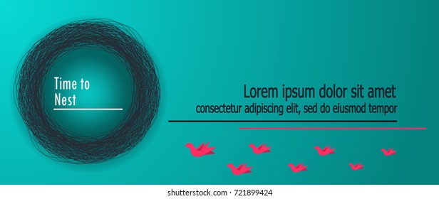 Vector round banner with nest and birds