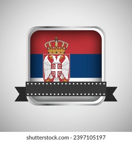 Vector Round Banner With Serbia Flag