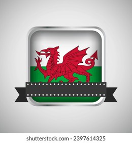 Vector Round Banner With Wales Flag