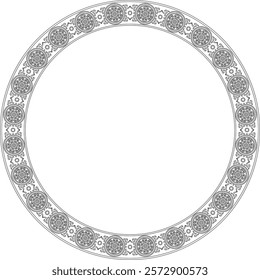 Vector round black contour ancient Russian ornament. Slavic border, frame. Circle, ring. Painting of the royal chambers.
