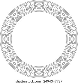 Vector round black contour border, frame, Pompeii ring. Circle Neopolitan ornament. Art of Ancient Rome. Template for stained glass
