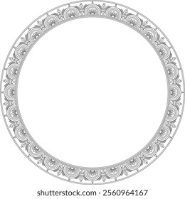 Vector round black contour border, frame, Pompeii ring. Circle Neopolitan ornament. Art of Ancient Rome. Template for stained glass
