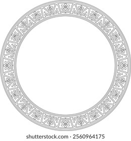 Vector round black contour border, frame, Pompeii ring. Circle Neopolitan ornament. Art of Ancient Rome. Template for stained glass
