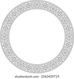 Vector round black contour border, frame, Pompeii ring. Circle Neopolitan ornament. Art of Ancient Rome. Template for stained glass
