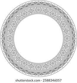 Vector round black contour border, frame, Pompeii ring. Circle Neopolitan ornament. Art of Ancient Rome. Template for stained glass
