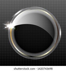 Vector round black glossy label , banner, frame with golden border.