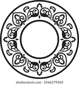 Vector round black monochrome ancient Russian ornament. Slavic border, frame. Circle, ring. Painting of the royal chambers.
