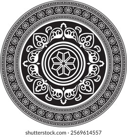 Vector round black monochrome ancient Russian ornament. Slavic border, frame. Circle, ring. Painting of the royal chambers.
